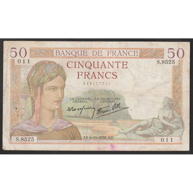 FRANKREICH - PICK 85 - 50 FRANCS CERES - TYP 1933 - 06/10/1938