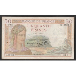 FAY 18/38 - 50 FRANCS CERES - TYPE 1933 - 08/02/1940 - PICK 85