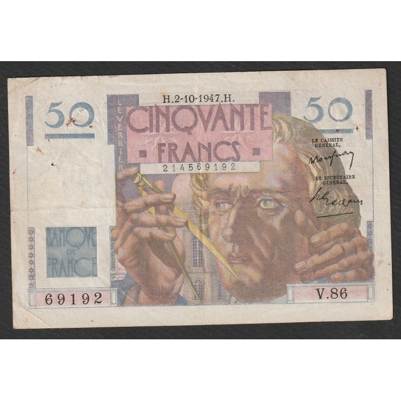 FRANCE - PICK 127 - 50 FRANCS LE VERRIER - 02/10/1947 - V.86