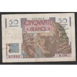 FRANCE - PICK 127 - 50 FRANCS LE VERRIER - 01/02/1951 - N.176