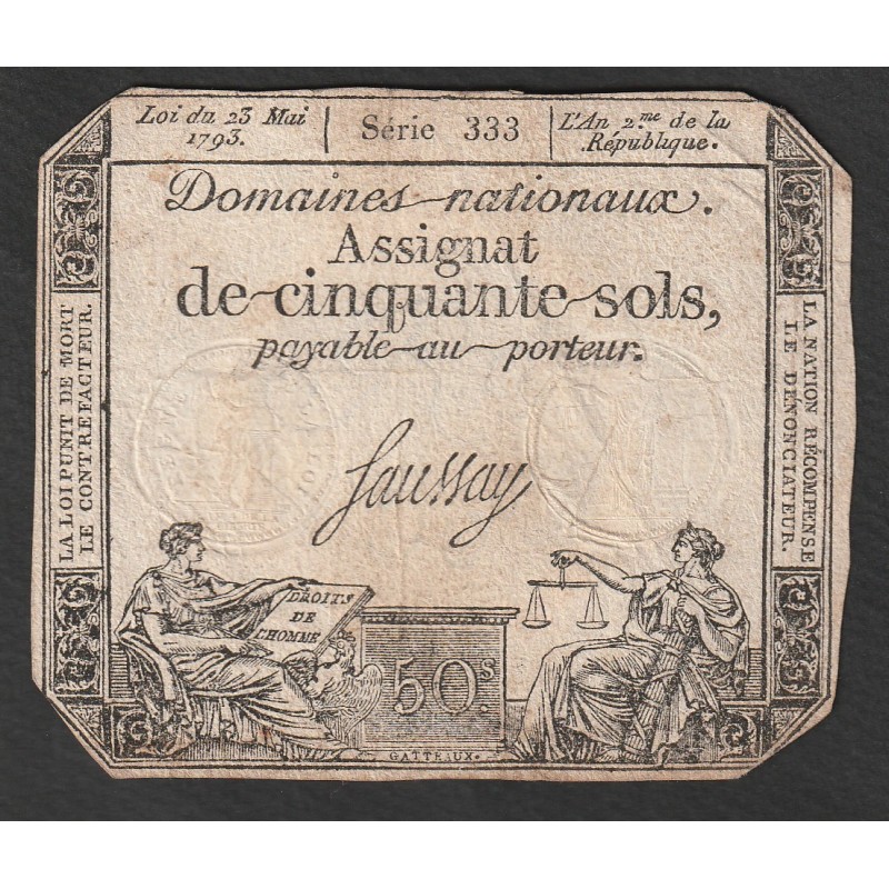 ASSIGNAT DE 50 SOLS - 23/05/1793 - DOMAINES NATIONAUX - SERIE 333