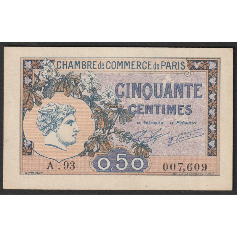 75 - PARIS - CHAMBRE DE COMMERCE - 50 CENTIMES - 10/03/1920