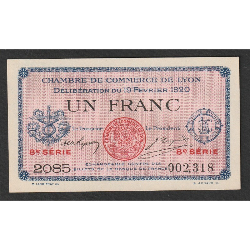 69 - LYON - CHAMBRE DE COMMERCE - 1 FRANC - 19/02/1920 AU 31/12/1923