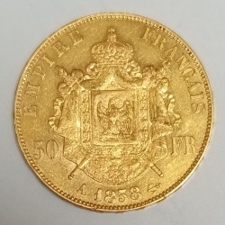 GADOURY 1111 - 50 FRANCS 1858 A - OR - NAPOLEON III - TETE NUE