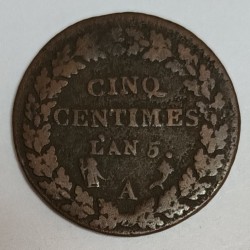 FRANKREICH - KM 640 - 5 CENTIMES 1796 - AN 5 A - Paris - TYP DUPRÉ