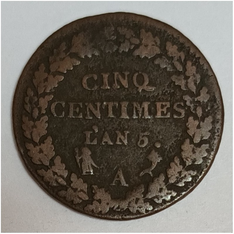 FRANCE - KM 640 - 5 CENTIMES 1796 - AN 5 A - Paris - TYPE DUPRÉ