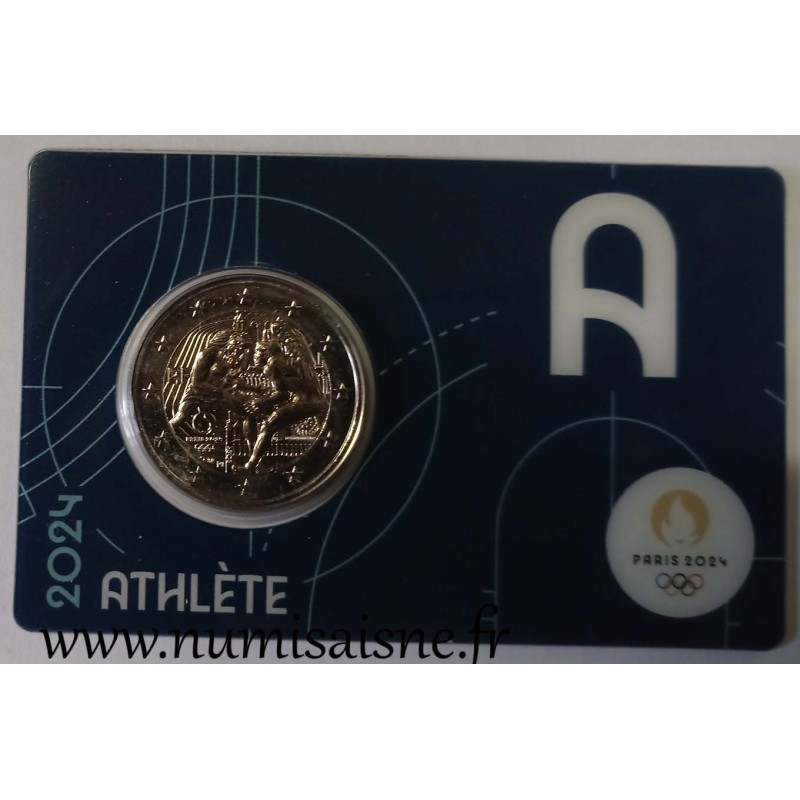 FRANCE - 2 EURO 2024 - JEUX OLYMPIQUES 2024 - HERCULE LUTTE - NOTRE DAME - COINCARD BLEUE 'A'