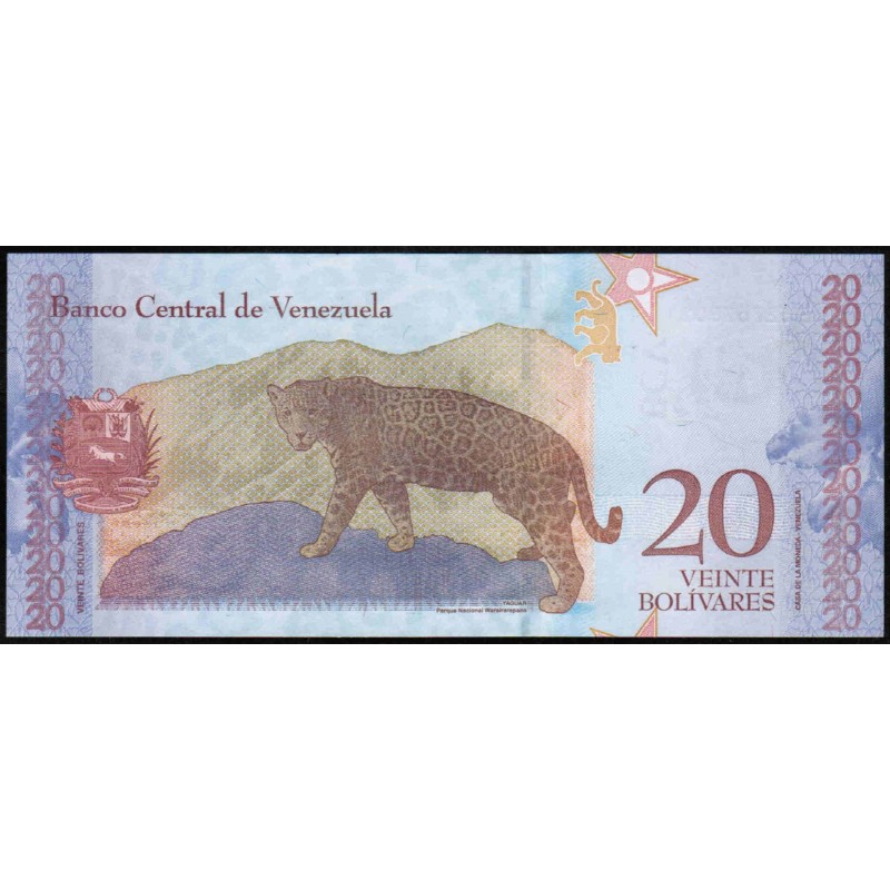 VENEZUELA – PICK 104 a – 20 BOLIVARES – 15.01.2018 – SIMON RODRIGUEZ – JAGUAR