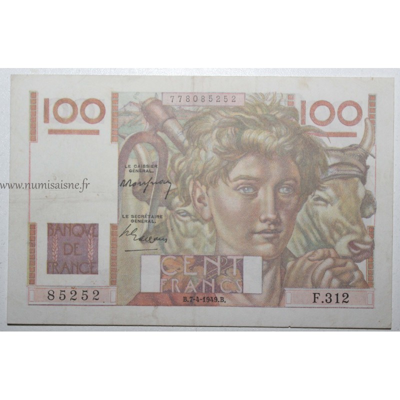 FRANCE - PICK 128 - 100 FRANCS JEUNE PAYSAN - 07/04/1949 - F.312