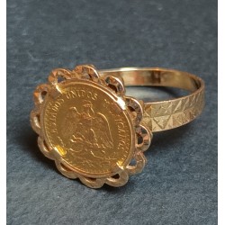 BAGUE EN OR JAUNE - 18 CARATS - PORTE PIÈCE AVEC 1 PESO OR  - TAILLE 54