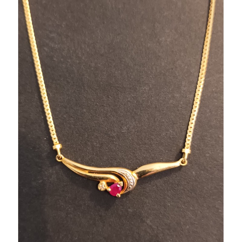 NECKLACE - YELLOW GOLD - 18 CARATS - 1 RUBY - Ref 096131