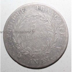 FRANKREICH  - KM 650 - 5 FRANCS 1802 - JAHR XI A - Paris - BONAPARTE ERSTER KONSUL