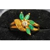 YELLOW GOLD RING - 18 CARATS - ADORNED WITH 5 EMERALDS OF 0.5 MM - SIZ