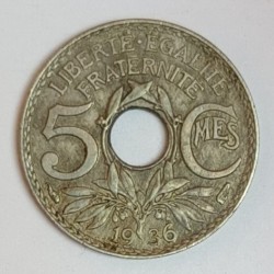 FRANKREICH - KM 875 - 5 CENTIMES 1936 - TYP LINDAUER - Kleines Modul