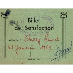 RÉCOMPENSE SCOLAIRE - BILLET DE SATISFACTION - 31 JANVIER 1959