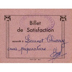 RÉCOMPENSE SCOLAIRE - BILLET DE SATISFACTION