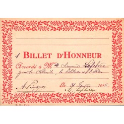 RÉCOMPENSE SCOLAIRE - BILLET D'HONNEUR - 31 JANVIER 1915