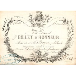 RÉCOMPENSE SCOLAIRE - BILLET D'HONNEUR - 1880