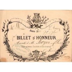 63 - CLERMONT - RÉCOMPENSE SCOLAIRE - BILLET D'HONNEUR - 1880