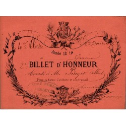 63 - CLERMONT - RÉCOMPENSE SCOLAIRE - BILLET D'HONNEUR - 1884