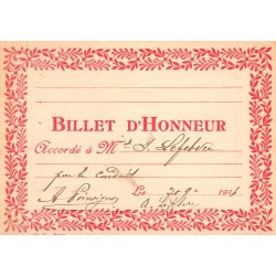 RÉCOMPENSE SCOLAIRE - BILLET D'HONNEUR - 1916