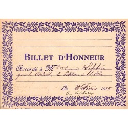 RÉCOMPENSE SCOLAIRE - BILLET D'HONNEUR - 28 fevrier 1915