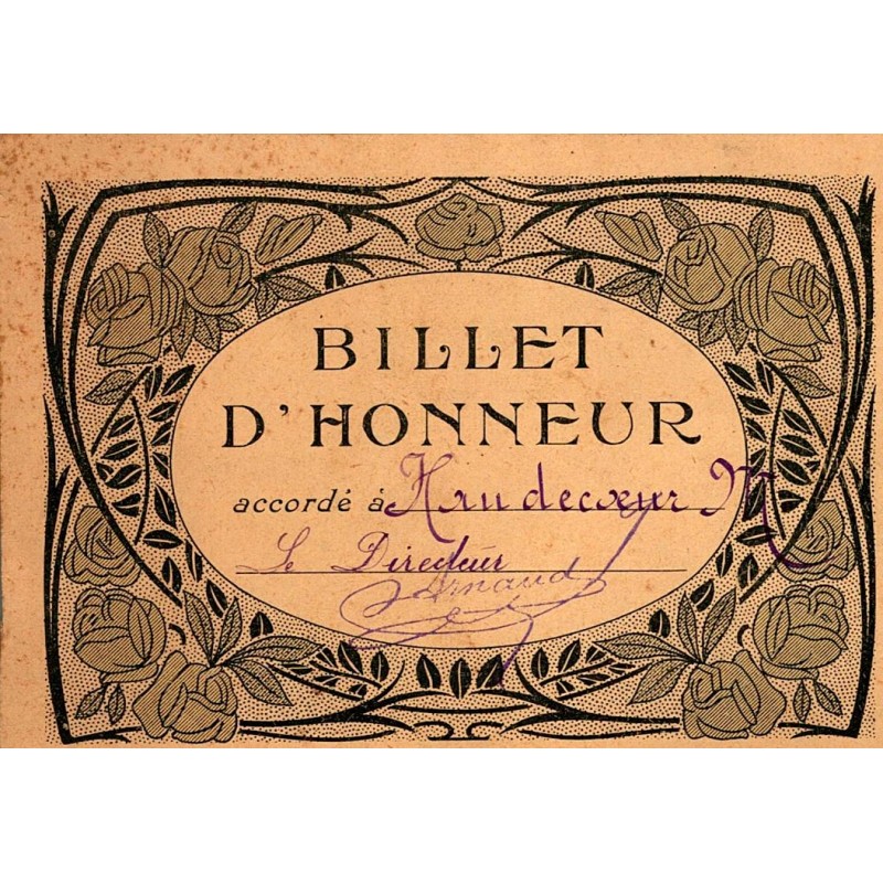 RÉCOMPENSE SCOLAIRE - BILLET D'HONNEUR