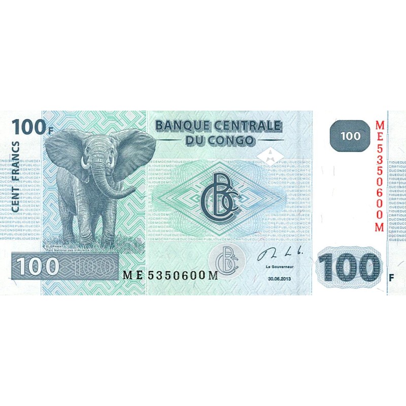 CONGO - RÉPUBLIQUE DÉMOCRATIQUE - PICK 98 - 100 FRANCS - 30/06/2013 - ELEPHANT