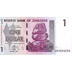 ZIMBABWE - PICK 65 - 1 DOLLAR - 2007 - BUFFALO