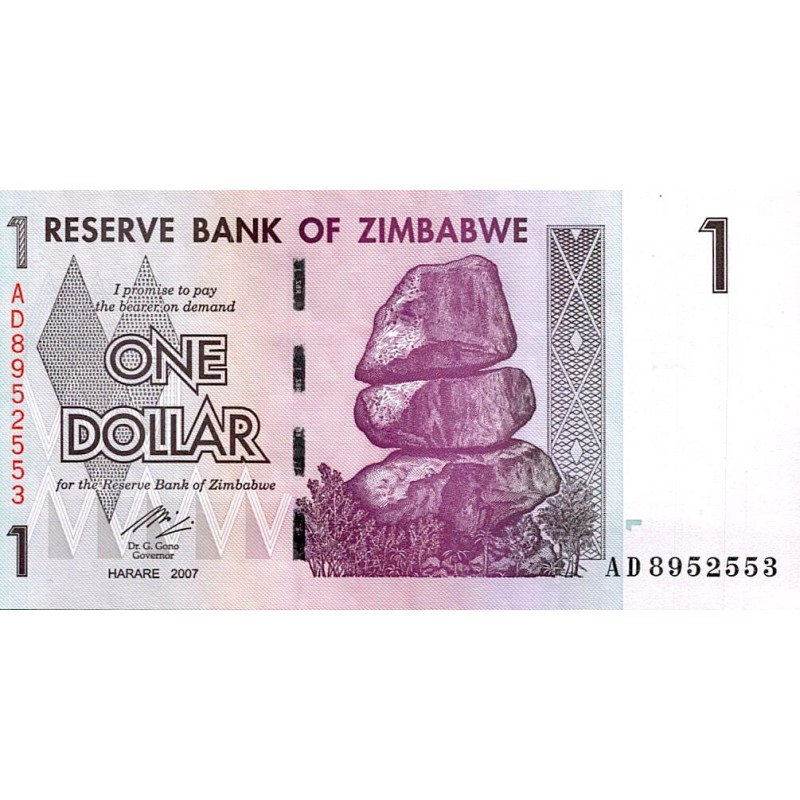 ZIMBABWE - PICK 65  - 1 DOLLAR - 2007 - BUFFLE