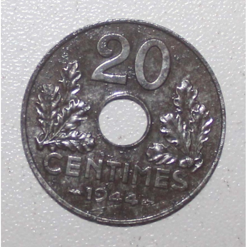 FRANCE - KM 900.2a - 20 CENTIMES 1944 - TYPE 20 Iron