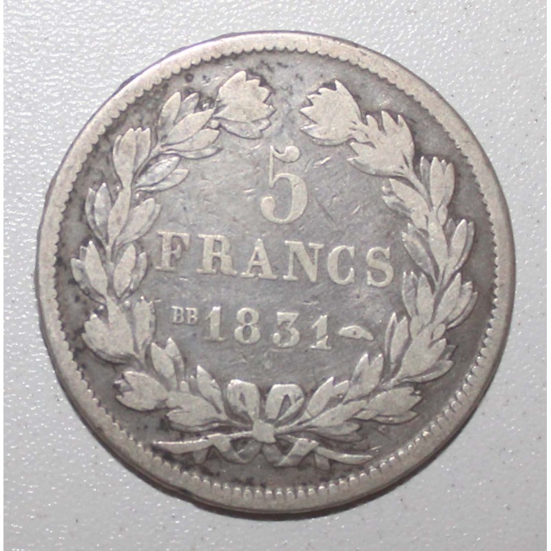 FRANCE - KM 735 - 5 FRANCS 1831 BB - Strasbourg - TYPE LOUIS PHILIPPE 1