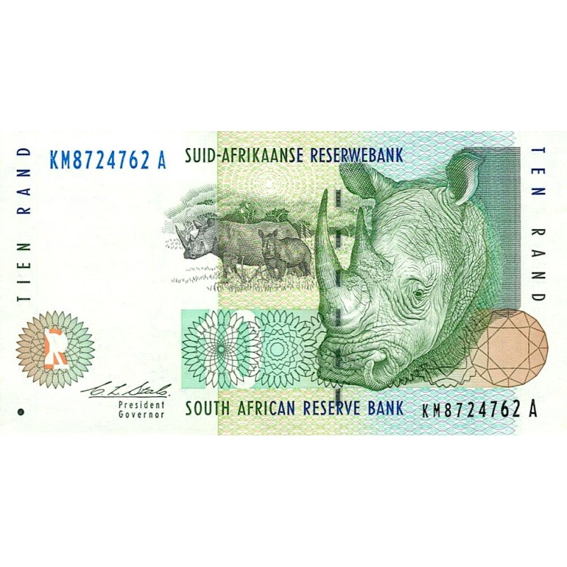 SOUTH AFRICA - PICK 123 a  - 10 RAND - ND 1993 - RHINOCEROS