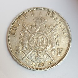 FRANKREICH - KM 799 - 5 FRANCS 1868 BB - Strasbourg - TYP NAPOLEON III