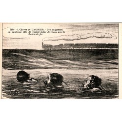 DAUMIER'S WORK - NUMBER 6598 - THE BATHERS - THE VAIN IDEA OF WANTING TO FIGHT WITH SPEED WITH THE RAILWAY