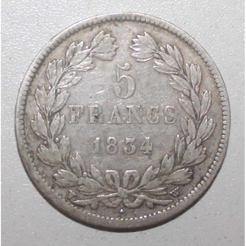 FRANKREICH - KM 749 - 5 FRANCS 1834 W - Lille - TYP LOUIS PHILIPPE 1