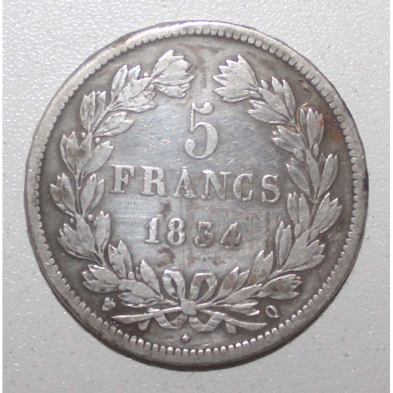 FRANKREICH - KM 749 - 5 FRANCS 1834 Q - Perpignan - TYP LOUIS PHILIPPE 1