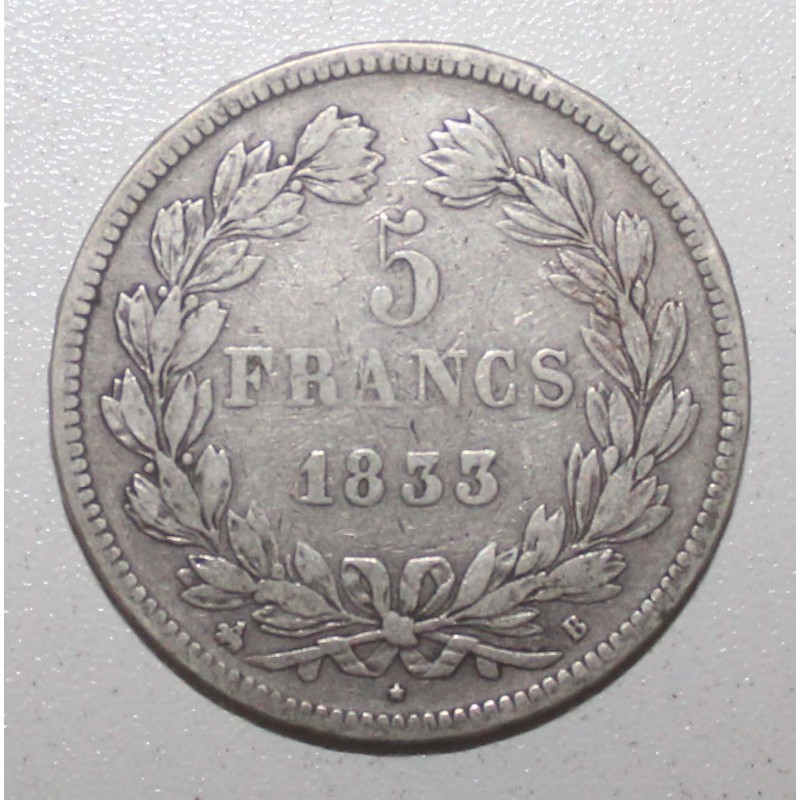 GADOURY 678 - 5 FRANCS 1833 B - Rouen - TYPE LOUIS PHILIPPE 1er - KM 749