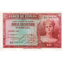 ESPAGNE - PICK 86 a - 10 PESETAS - 1935 (1936)