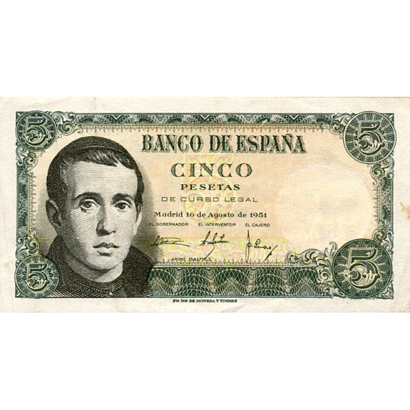 ESPAGNE - PICK 140a - 5 PESETAS - 16/08/1951