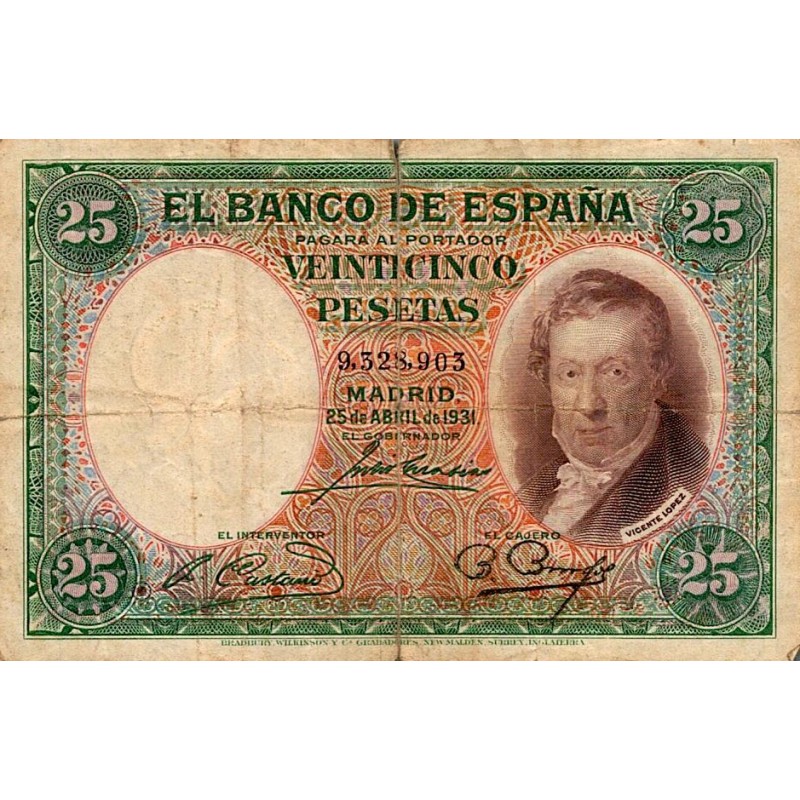 ESPAGNE - PICK 81 - 25 PESETAS - 25/04/1931