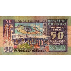 MADAGASCAR - PICK 62 - 50 FRANCS/10 ARIARY - NON DATE (1974)