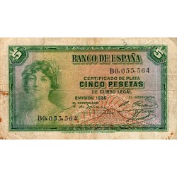 ESPAGNE - PICK 85 a - 5 PESETAS - 1935 (1936)