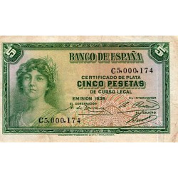 ESPAGNE - PICK 85 a - 5 PESETAS - 1935 (1936)