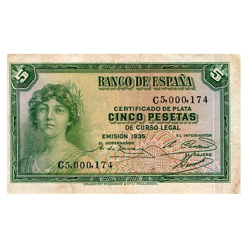 ESPAGNE - PICK 85 a - 5 PESETAS - 1935 (1936)