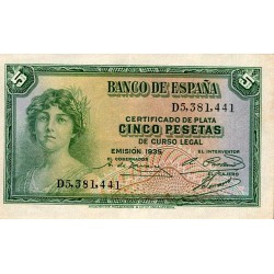 SPAIN - PICK 85 a - 5 PESETAS - 1935 (1936)