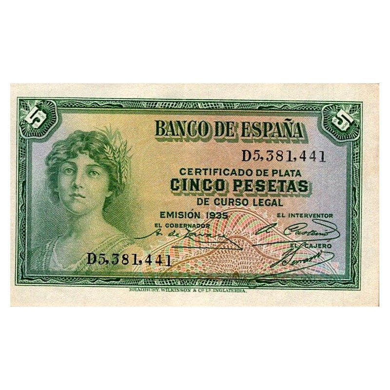 SPAIN - PICK 85 a - 5 PESETAS - 1935 (1936)