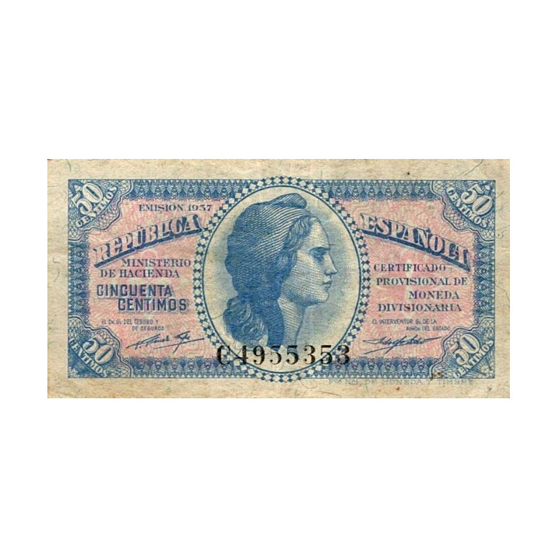 ESPAGNE - PICK 93 - 50 CENTIMOS - 1937