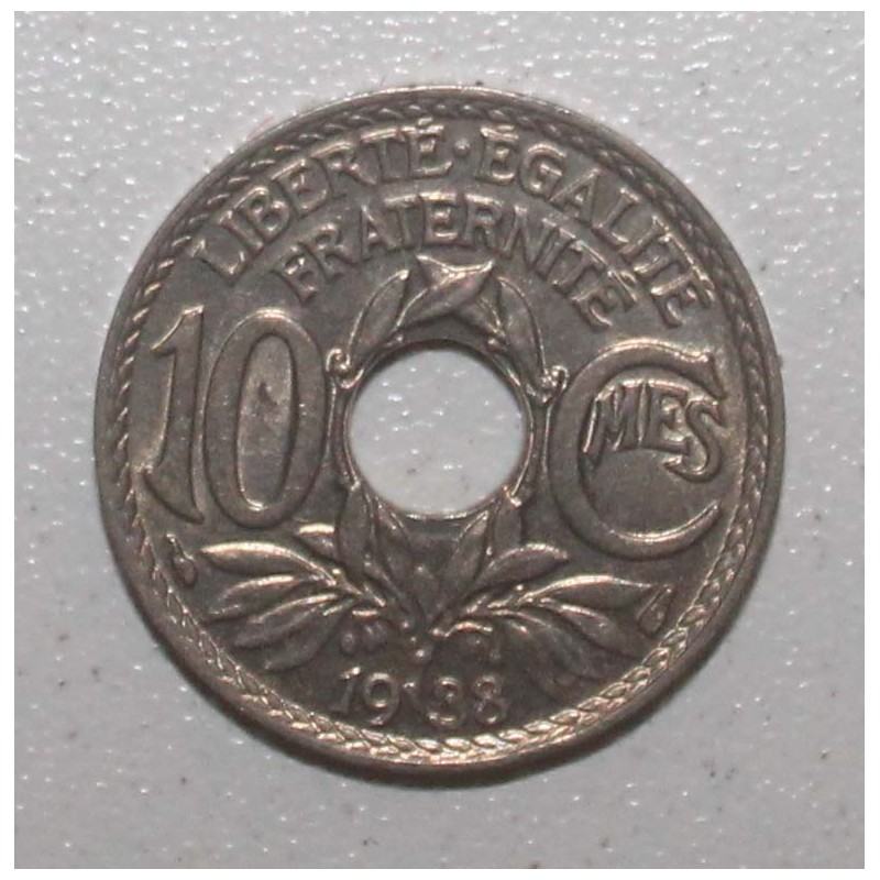 GADOURY 286 - 10 CENTIMES 1938 - TYPE LINDAUER - KM 866a - Désaxée à 5h