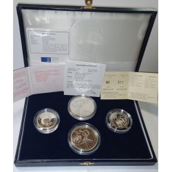 Coffret 4 pièces argent 50 ans de l'ONU - 5 Francs, 2000 pesetas, 5 Ecu et 2 pounds 1995